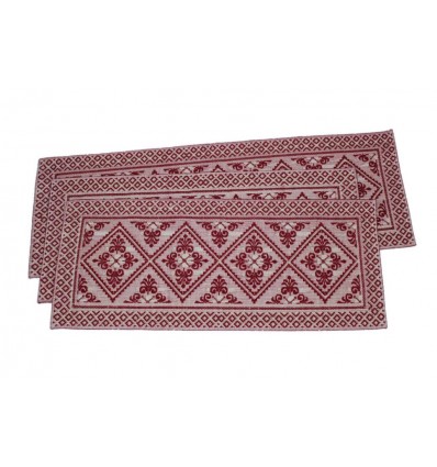 Tris camera tappeti sardi modello Pistoccu Fiorito realizzati in cotone naturale e colorato.